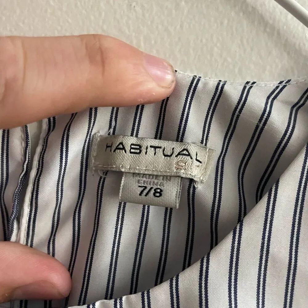 Habitual Girl  White Navy Shirt Dress 7/8 Ruffles Preppy Classic Cold Shoulder